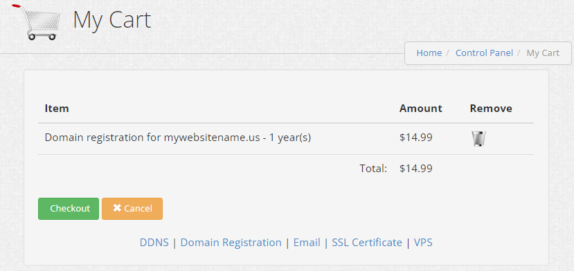 Domain Registration Cart