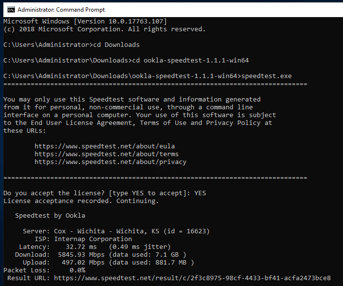 Run Ookla Speedtest utility